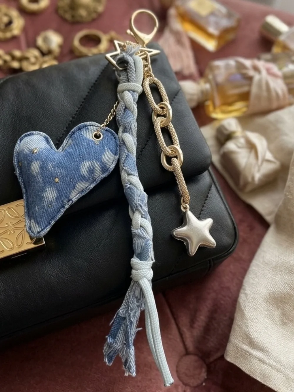 Eye Candy Denim Heart Bag Charm